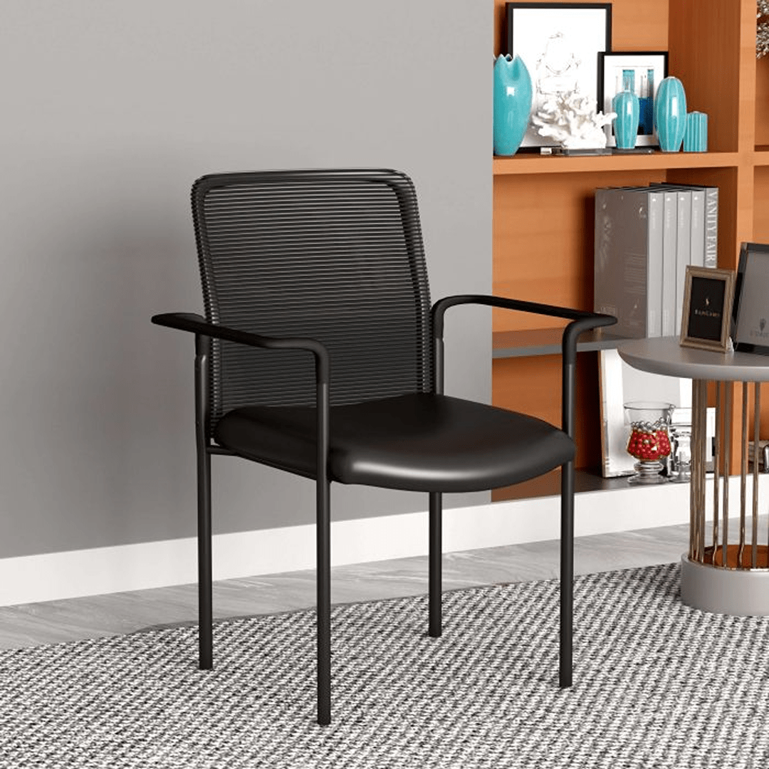 Boss Stackable Mesh Back/Caressoft Vinyl Seat Guest Chair, Black