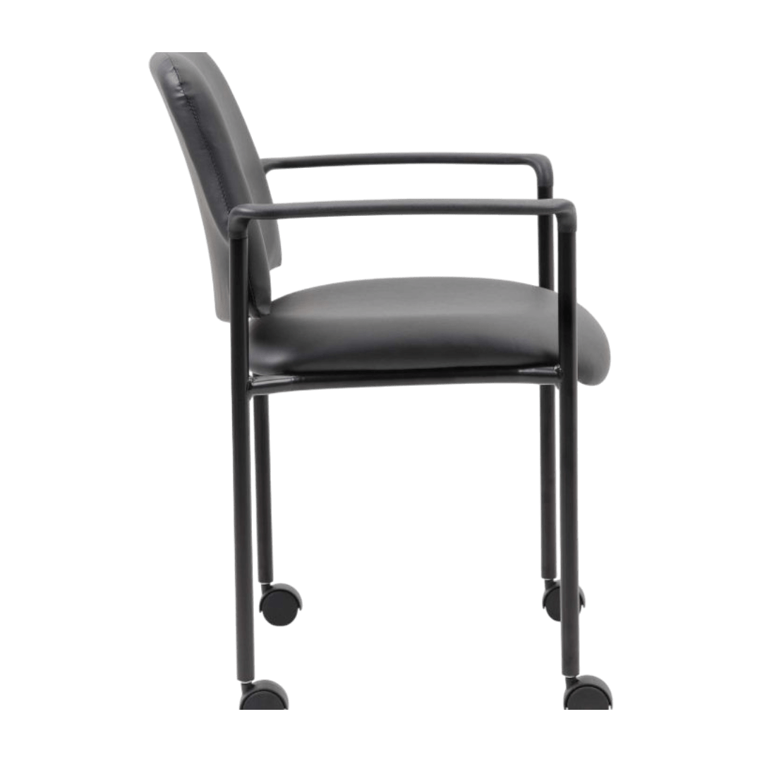 Boss Square Back Diamond Stacking Chair W/Arm and Casters In Black Caressoft - Image 4