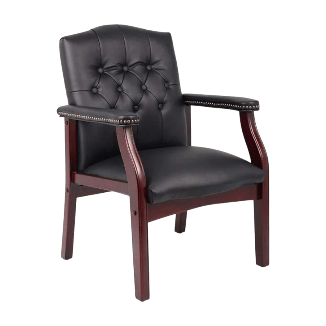 Boss Traditional Black Caressoft guest, accent or dining chair W/ Mahogany Finish