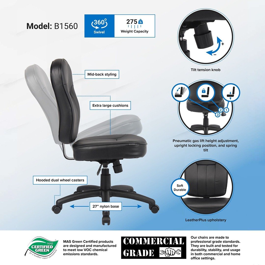 Boss Black Leather Task Chair - Image 3
