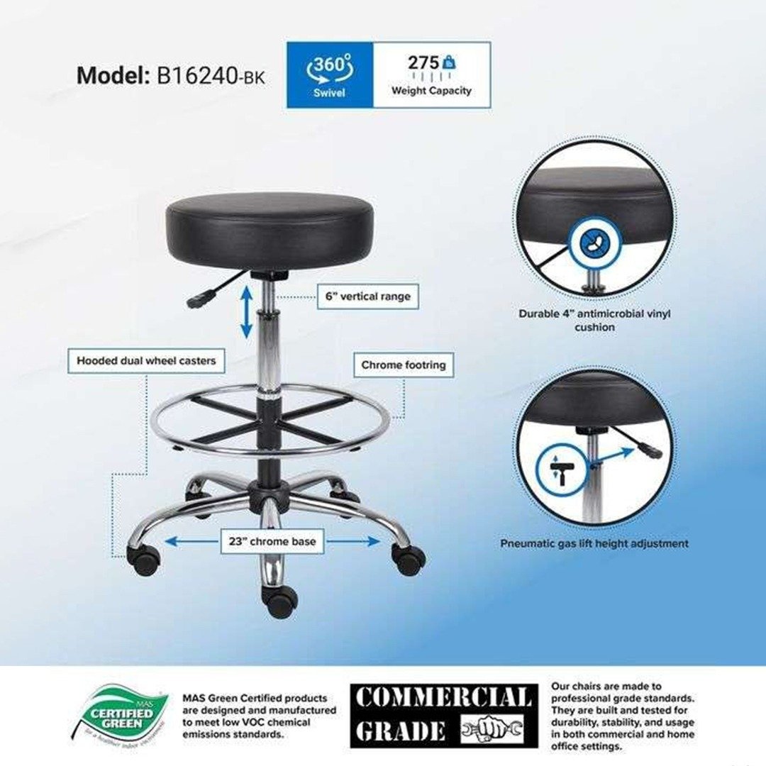 Boss Antimicrobial Vinyl Medical/drafting Stool - Image 2