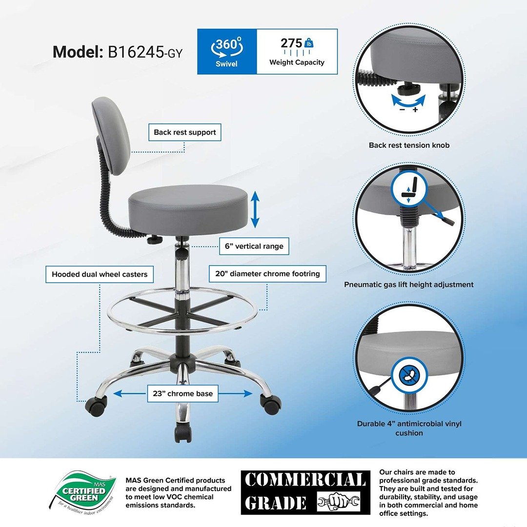 Chrome Frame Gray Vinyl Chair With Footring - Image 10