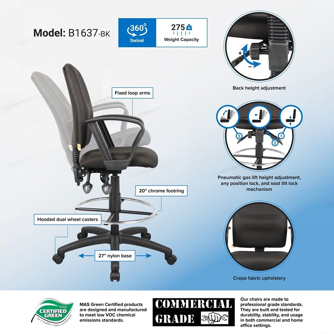 Black Fabric Drafting Stools W/footring - Image 10