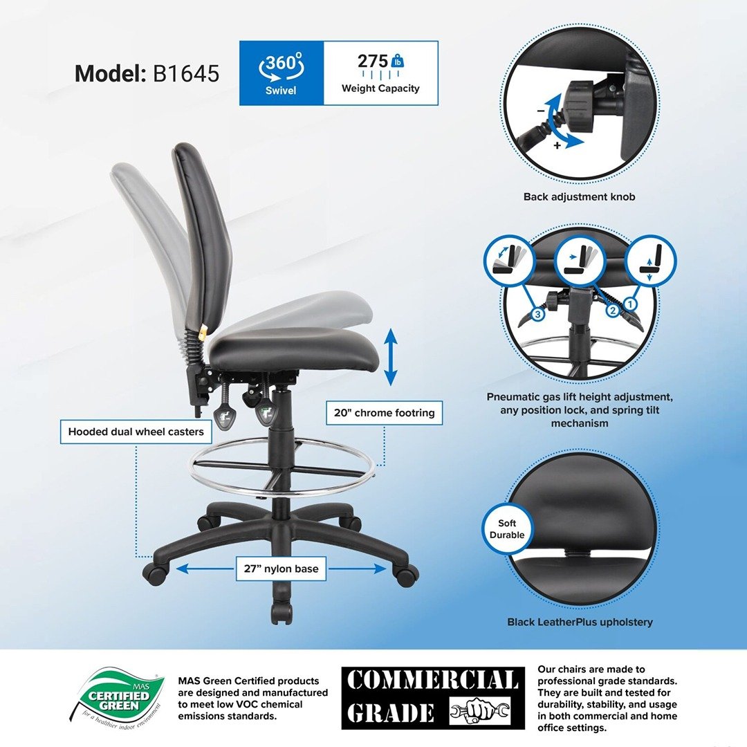 Black Caressoft Drafting Stools W/adj Arms & Footring - Image 11