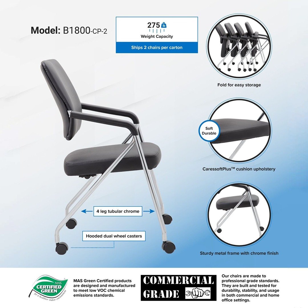 Boss Black Caressoft Plus Training Chair With Chrome Frame, (set of 2) - Image 4