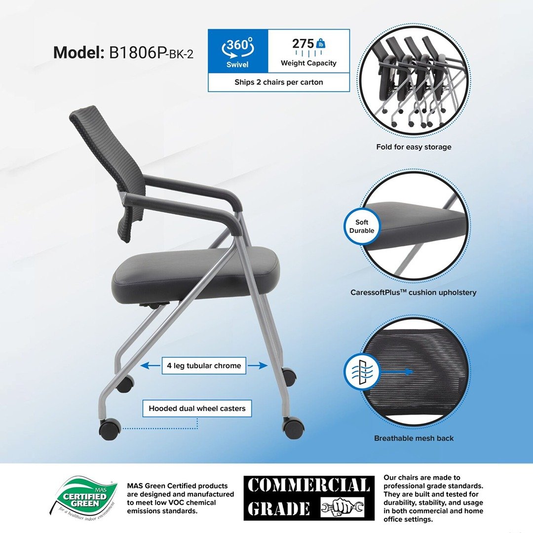 Boss Black Mesh Training Chair With Pewter Frame, (set of 2) - Image 9