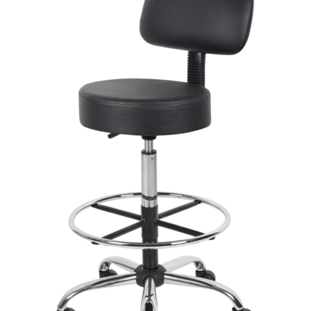 Boss Be Well Medical Spa Professional Adjustable Drafting Stool With Back And Removable Foot Rest Black - Image 3