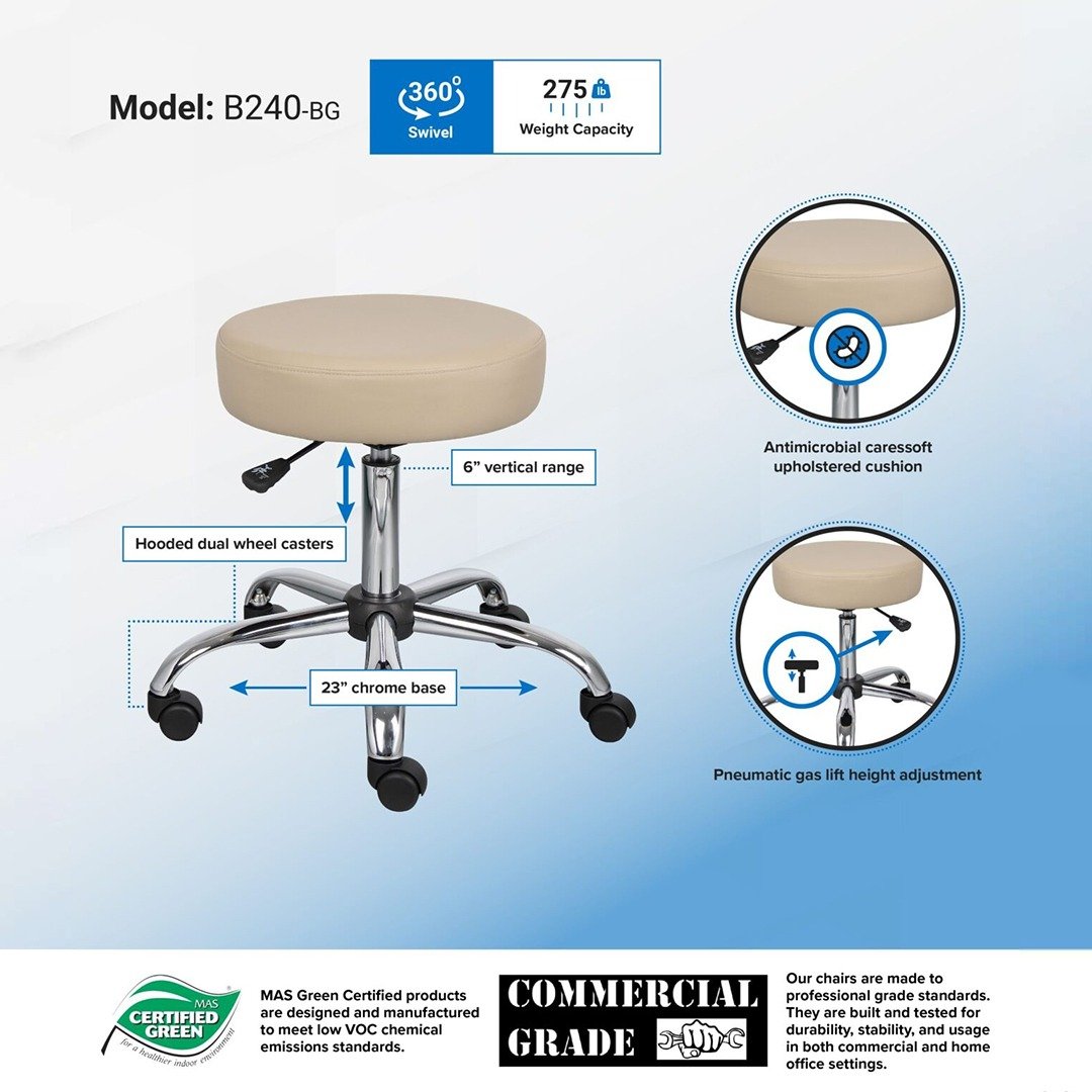 Boss Be Well Medical Spa Professional Adjustable Stool Beige - Image 2
