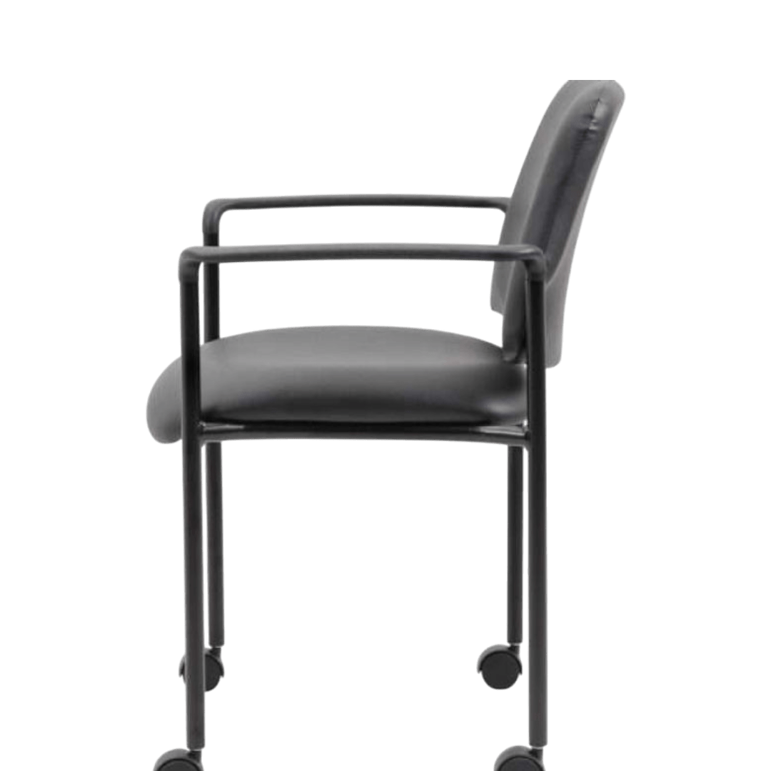 Boss Square Back Diamond Stacking Chair W/Arm and Casters In Black Caressoft - Image 6