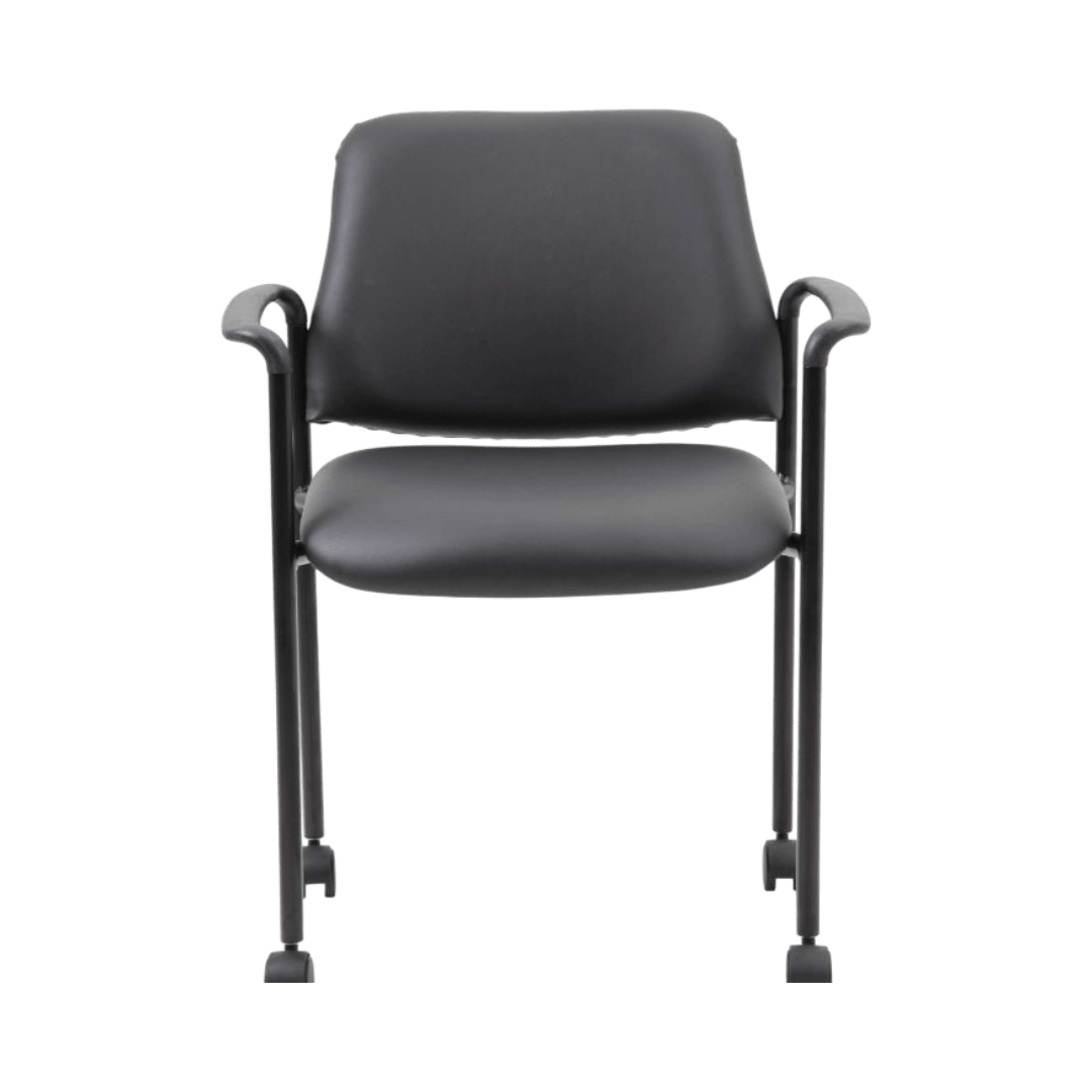 Boss Square Back Diamond Stacking Chair W/Arm and Casters In Black Caressoft - Image 3