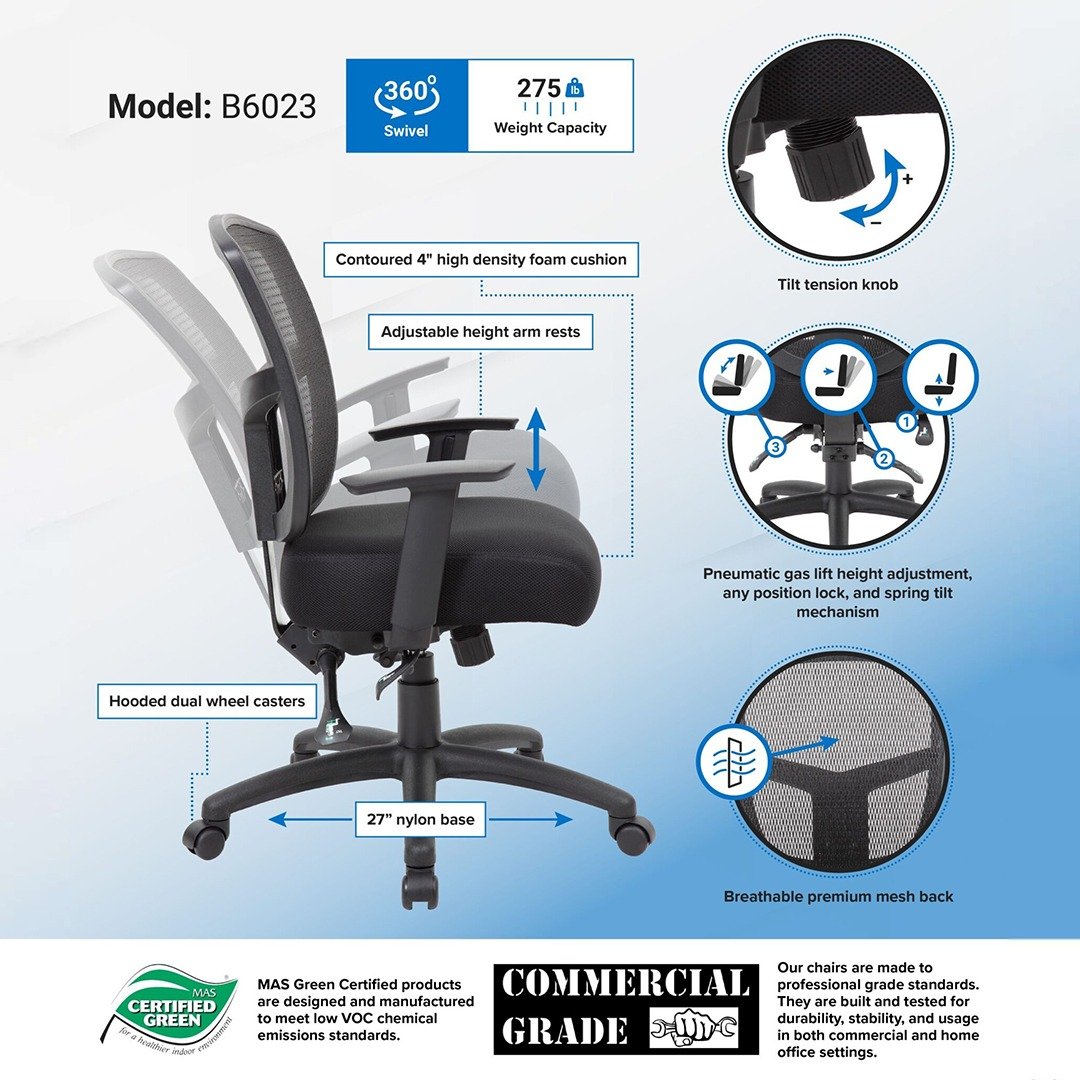 Boss Contract Mesh Task Chair, Synchro-Tilt Mechanism - Image 6