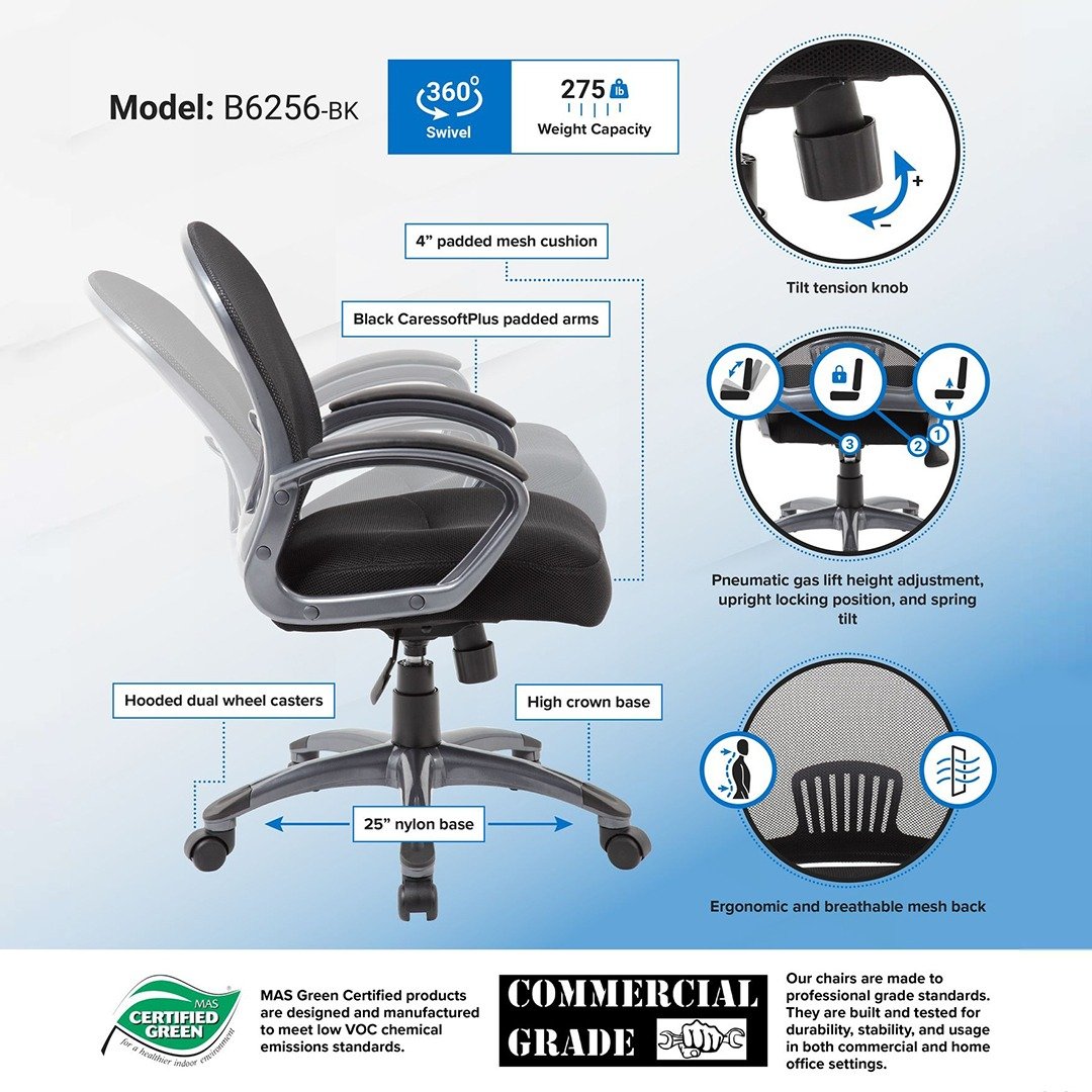 Boss Ergonomic Mesh Task Chair - Mid Back - Image 6