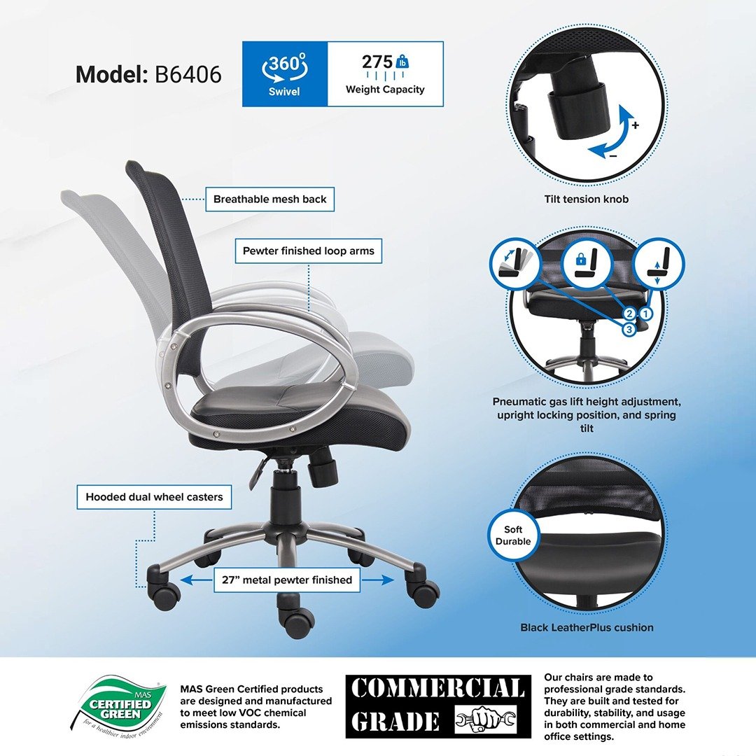 Boss Mesh Back W/ Pewter Finish Task Chair - Image 2