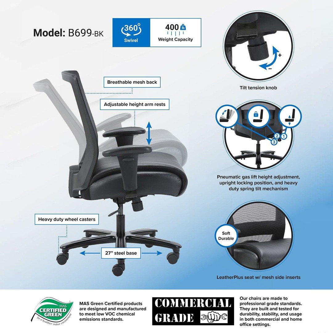 Boss Mesh Heavy Duty Chair, 400 lb weight capacity - Image 3