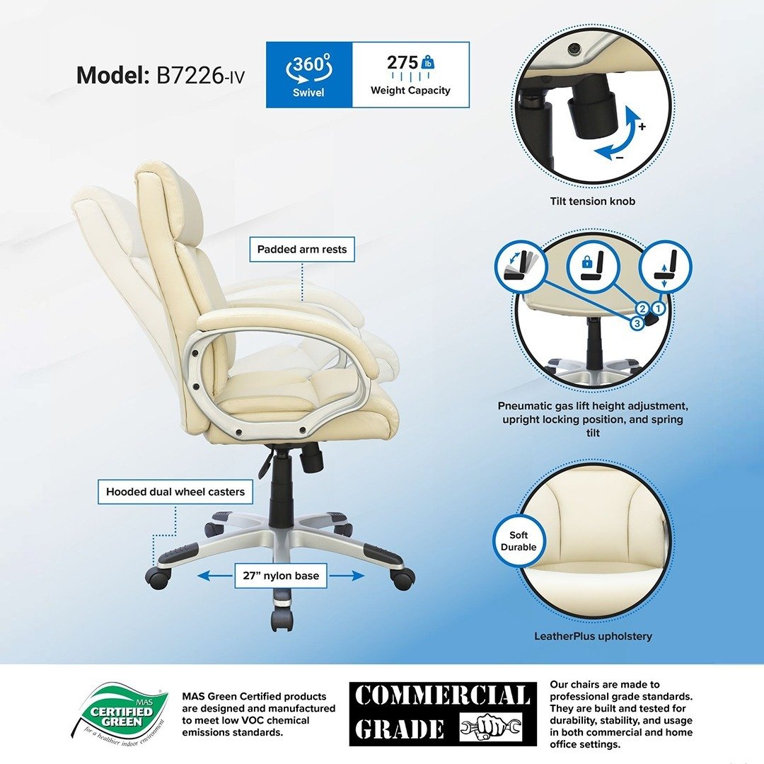 Boss Modern Mid Back Executive Chair, Ivory - Image 6