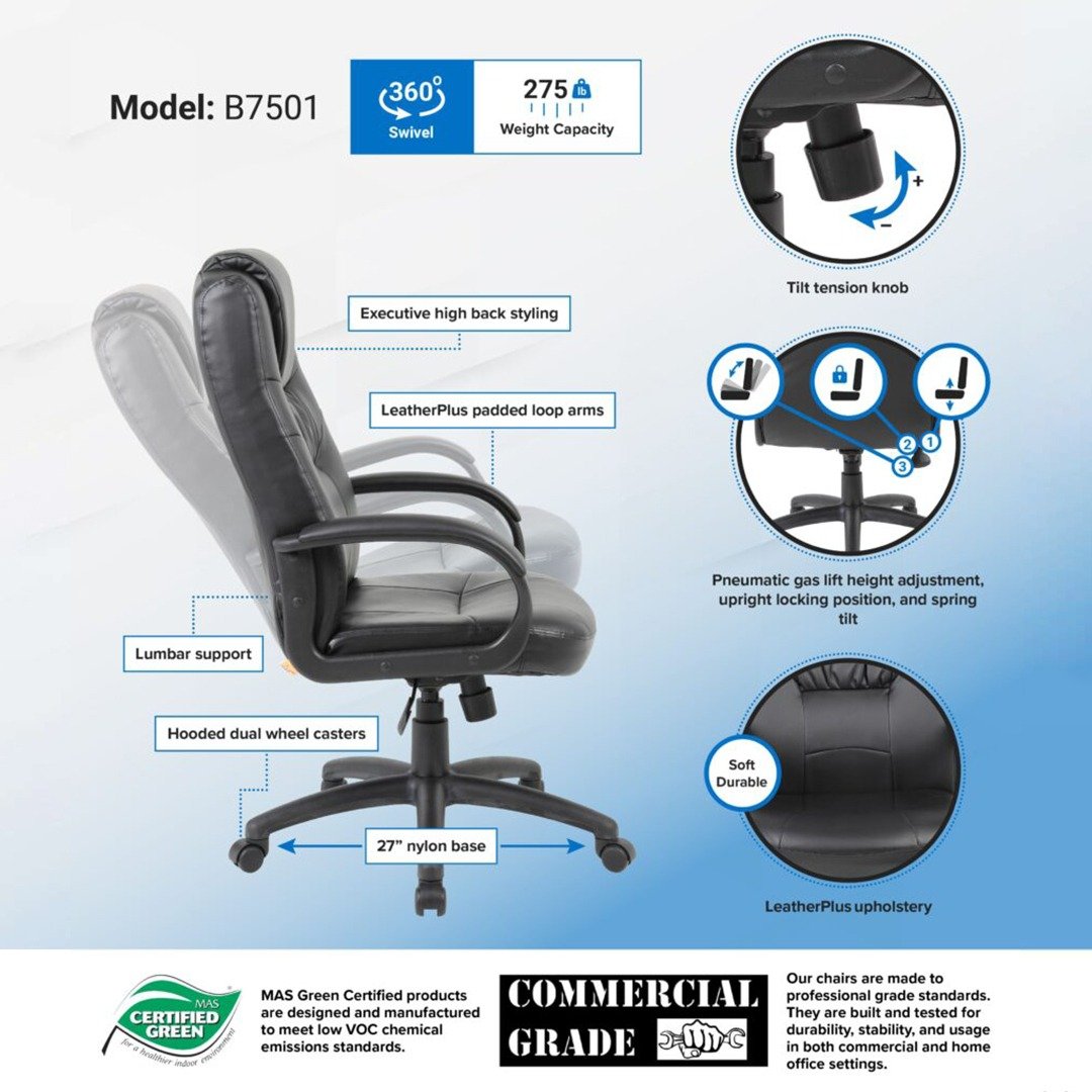 Boss Executive High Back LeatherPlus Chair - Image 4