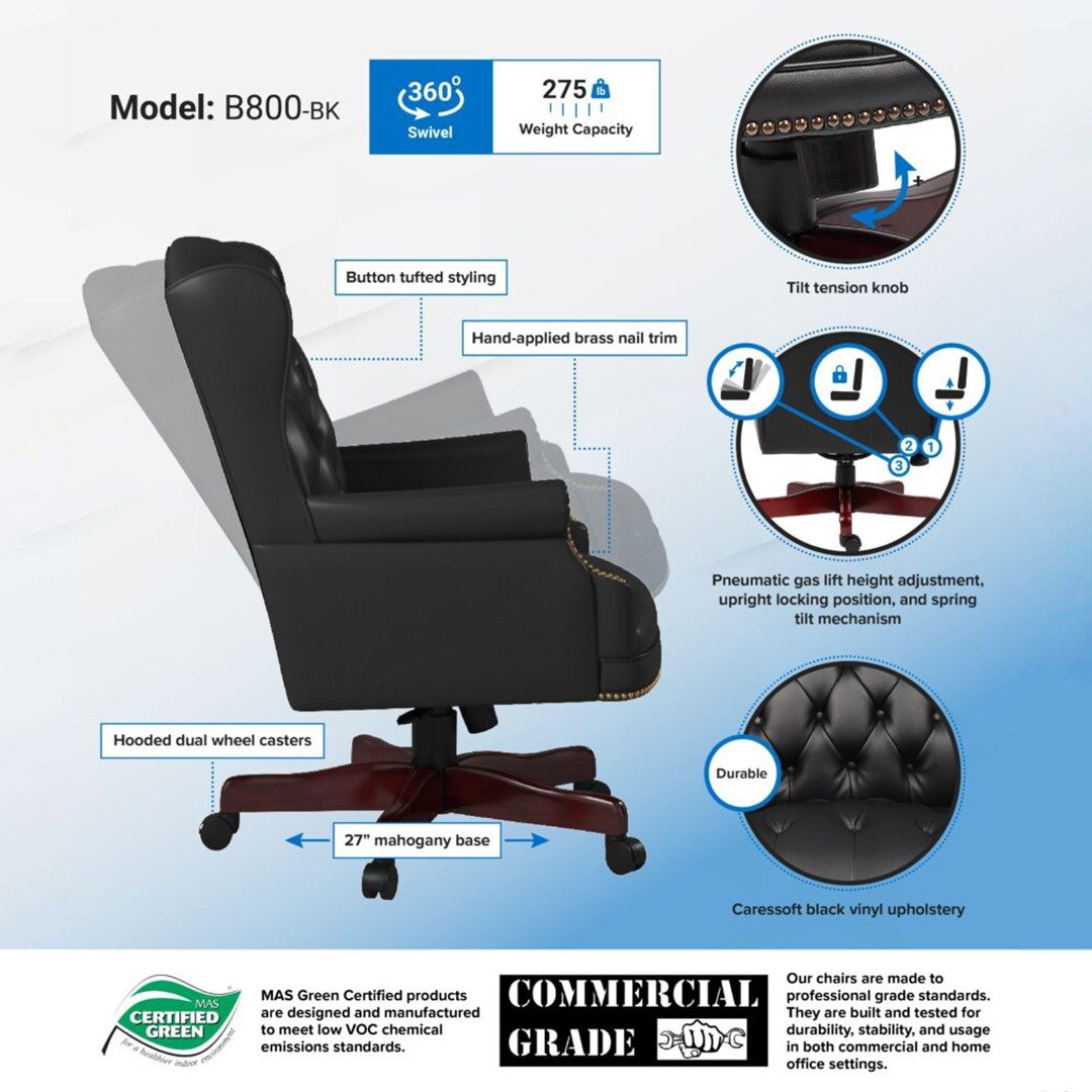Boss Wingback Traditional Guest Chair In Black - Image 4