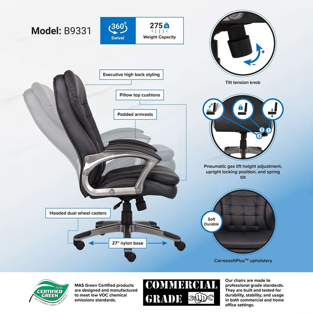 Boss High Back Executive Chair With Pewter Finished Base/Arms - Image 5