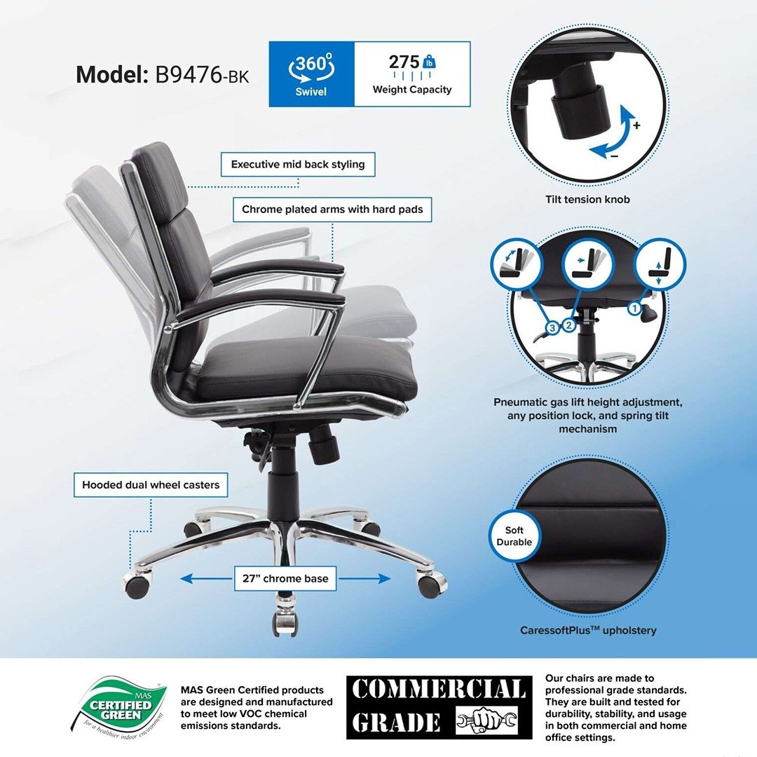 Boss CaressoftPlus Executive Mid-Back Chair - Image 8