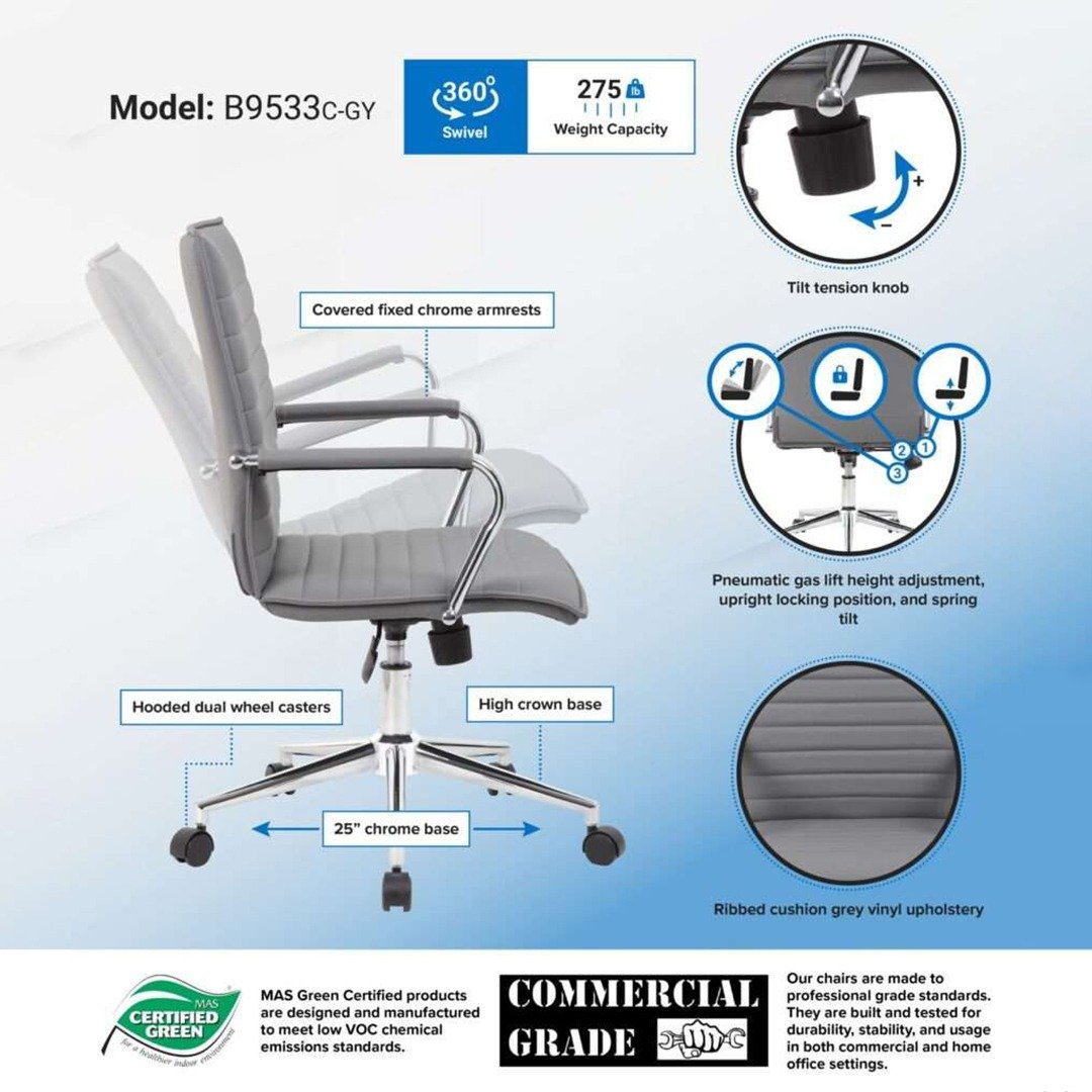 Boss Hospitality Task Chair with Fixed Chrome Arms - Image 3