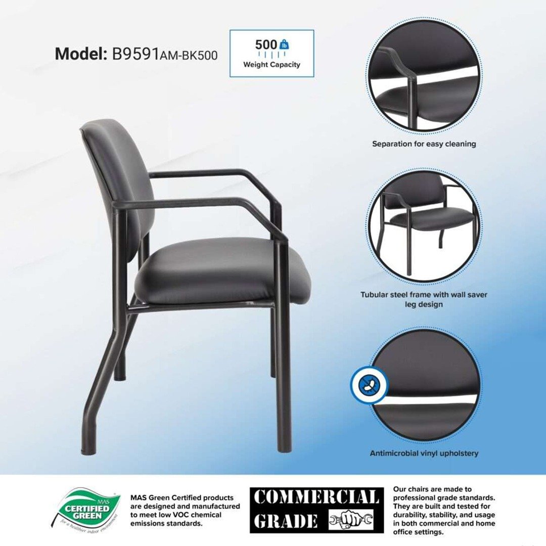 Boss Mid Back Guest Chair, 500 lb capacity, Antimicrobial Vinyl - Image 4