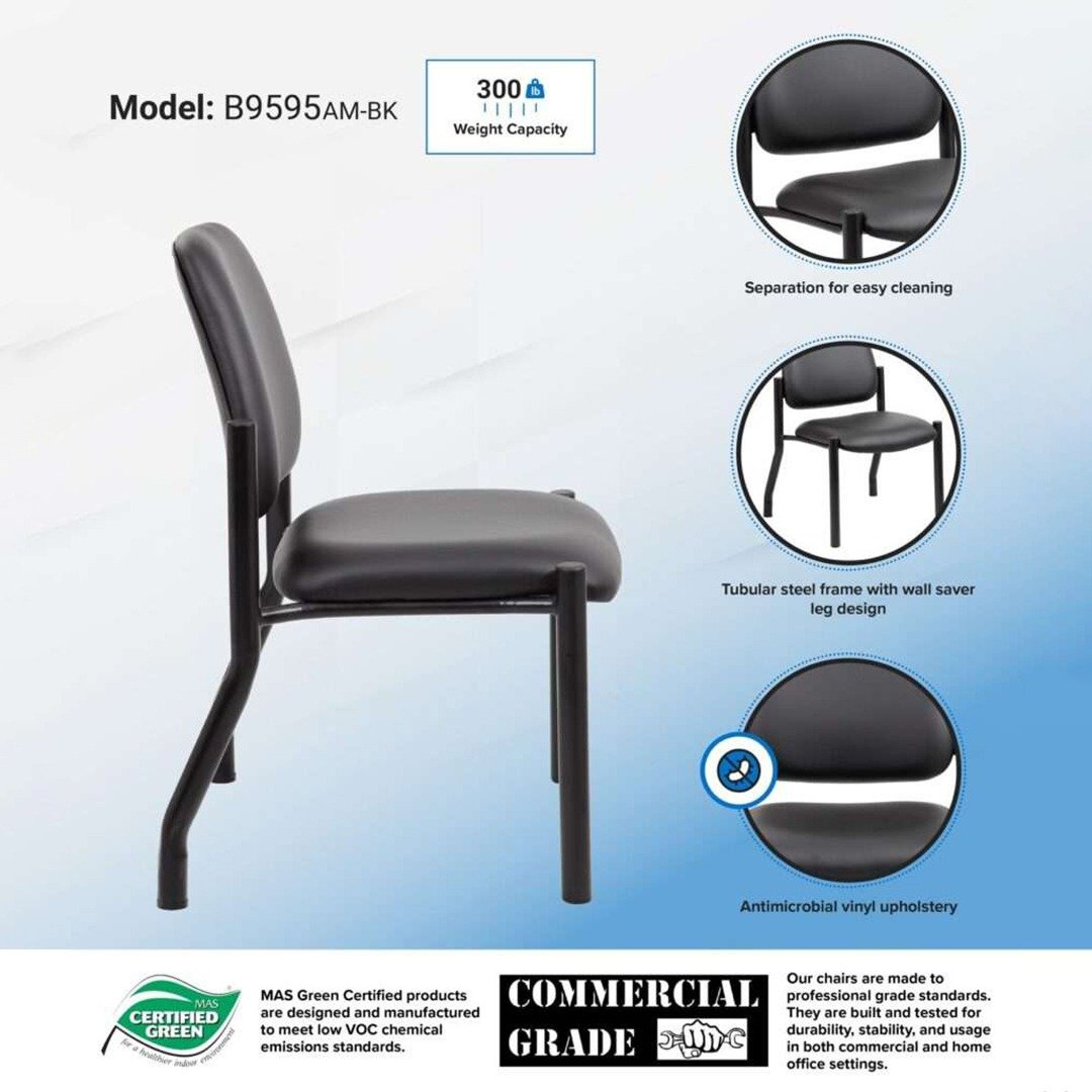 Boss Mid Back Armless Guest Chair, 300 lb capacity, Antimicrobial Vinyl - Image 5