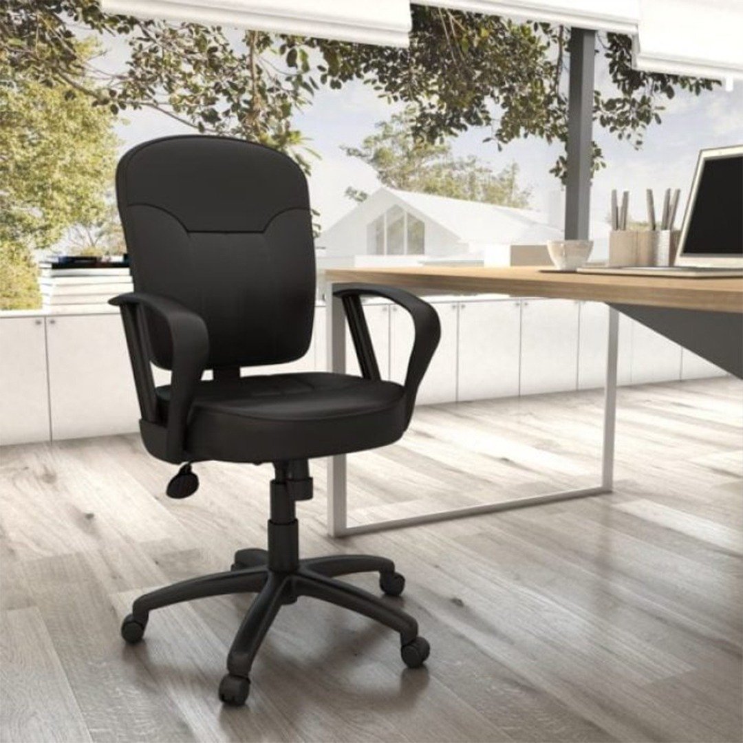 Boss Black Leather Task Chair W/ Loop Arms - Image 5
