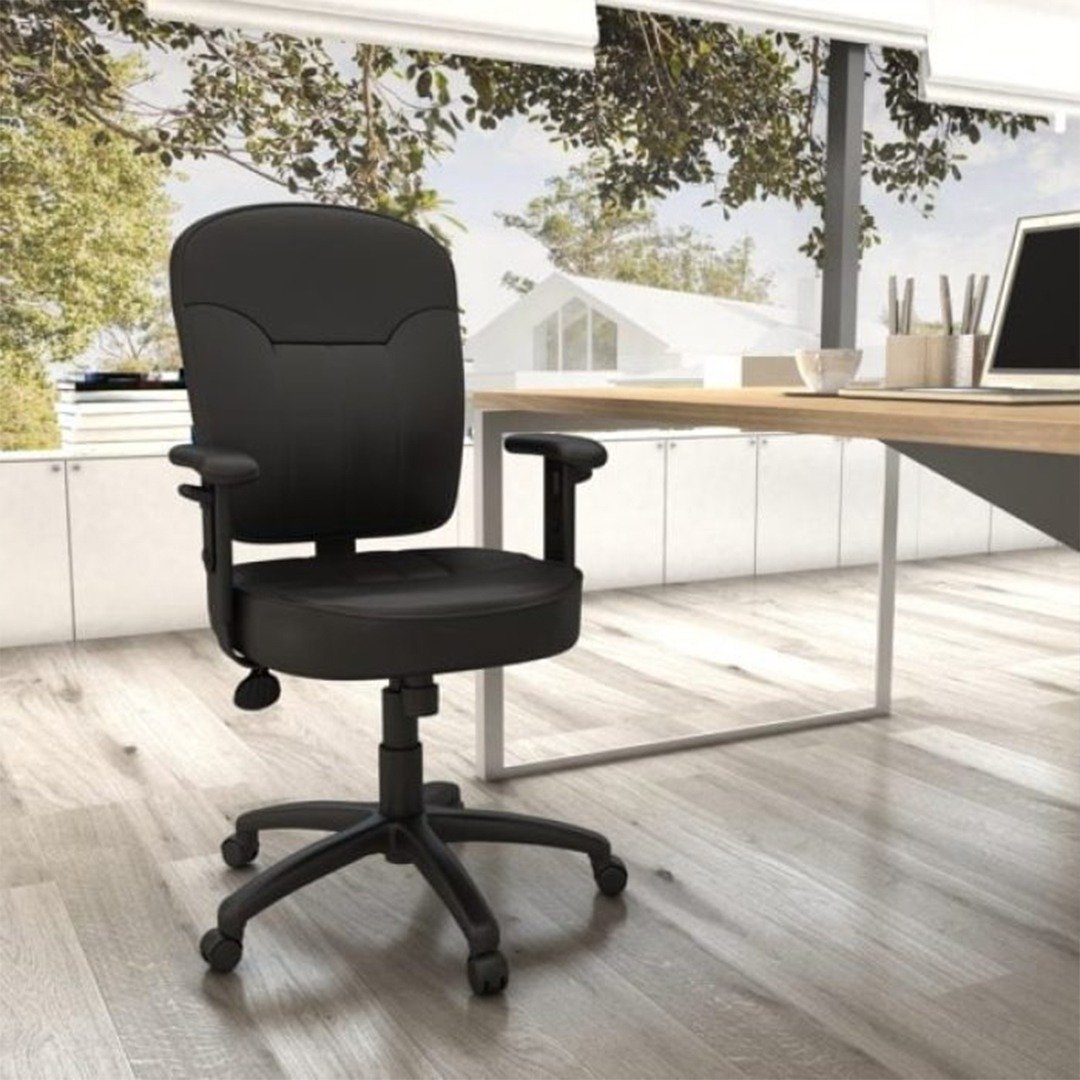 Boss Black Leather Task Chair W/ Adjustable Arm - Image 4
