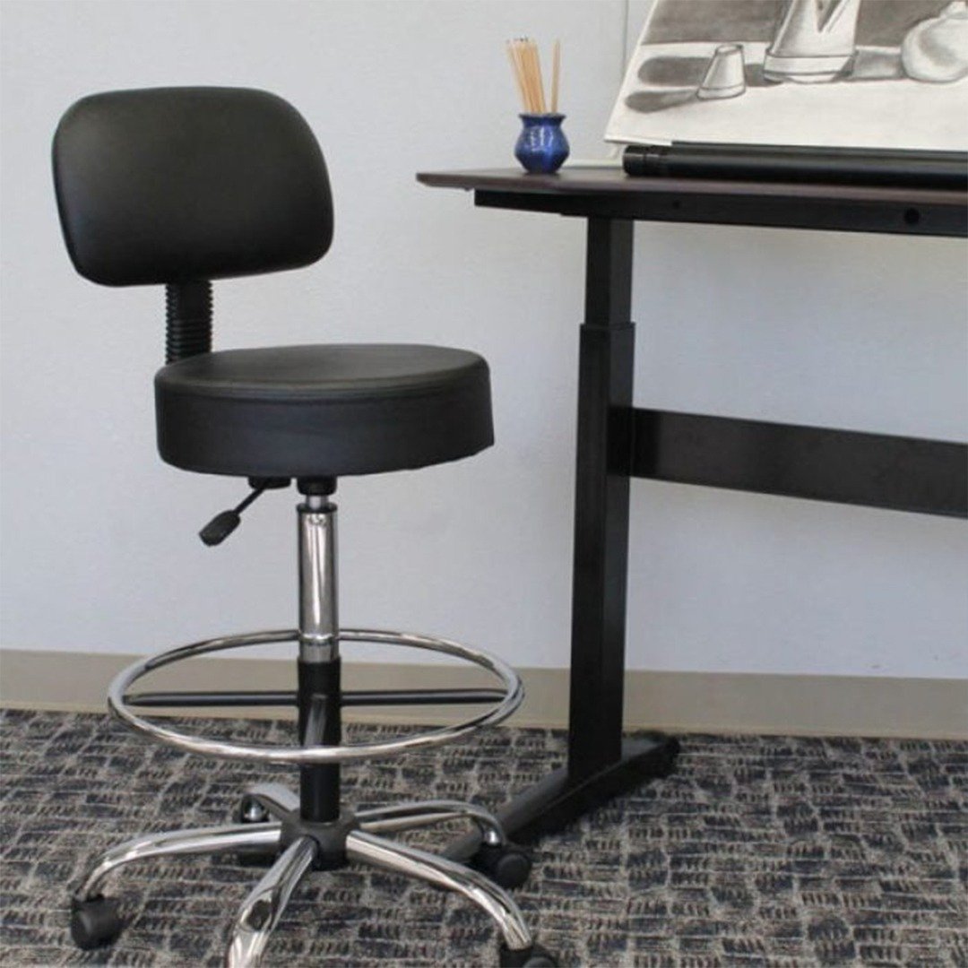 Boss Be Well Medical Spa Professional Adjustable Drafting Stool With Back And Removable Foot Rest Black - Image 8