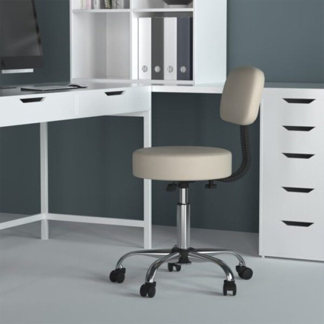 Boss Be Well Medical Spa Professional Adjustable Stool with Back, Beige - Image 3