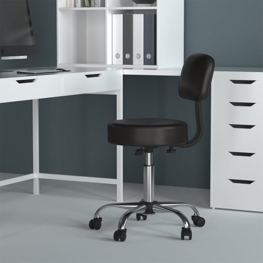 Boss Be Well Medical Spa Professional Adjustable Stool with Back, Black