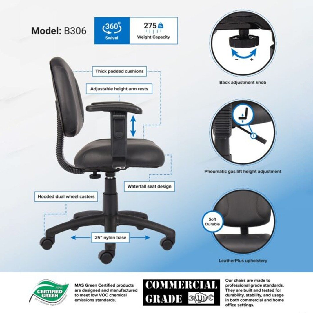 Boss Black Posture Chair W/ Adjustable Arms - Image 3