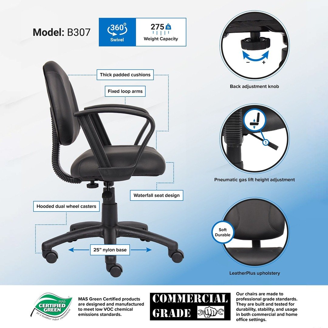 Boss Black Posture Chair W/ Loop Arms - Image 2