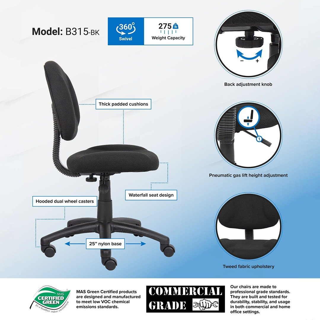 B315-bk Task Chair W/loop Arm And Footring - Image 5