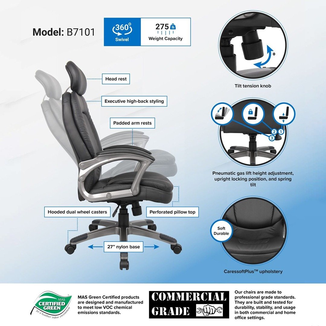 Boss Executive Pillow Top Chair W/ Headrest - Image 5