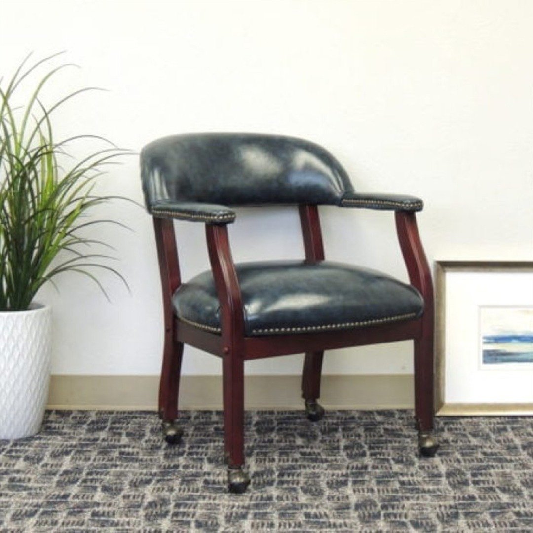 Boss Captain’s guest, accent or dining chair in Blue Vinyl W/ Casters - Image 5