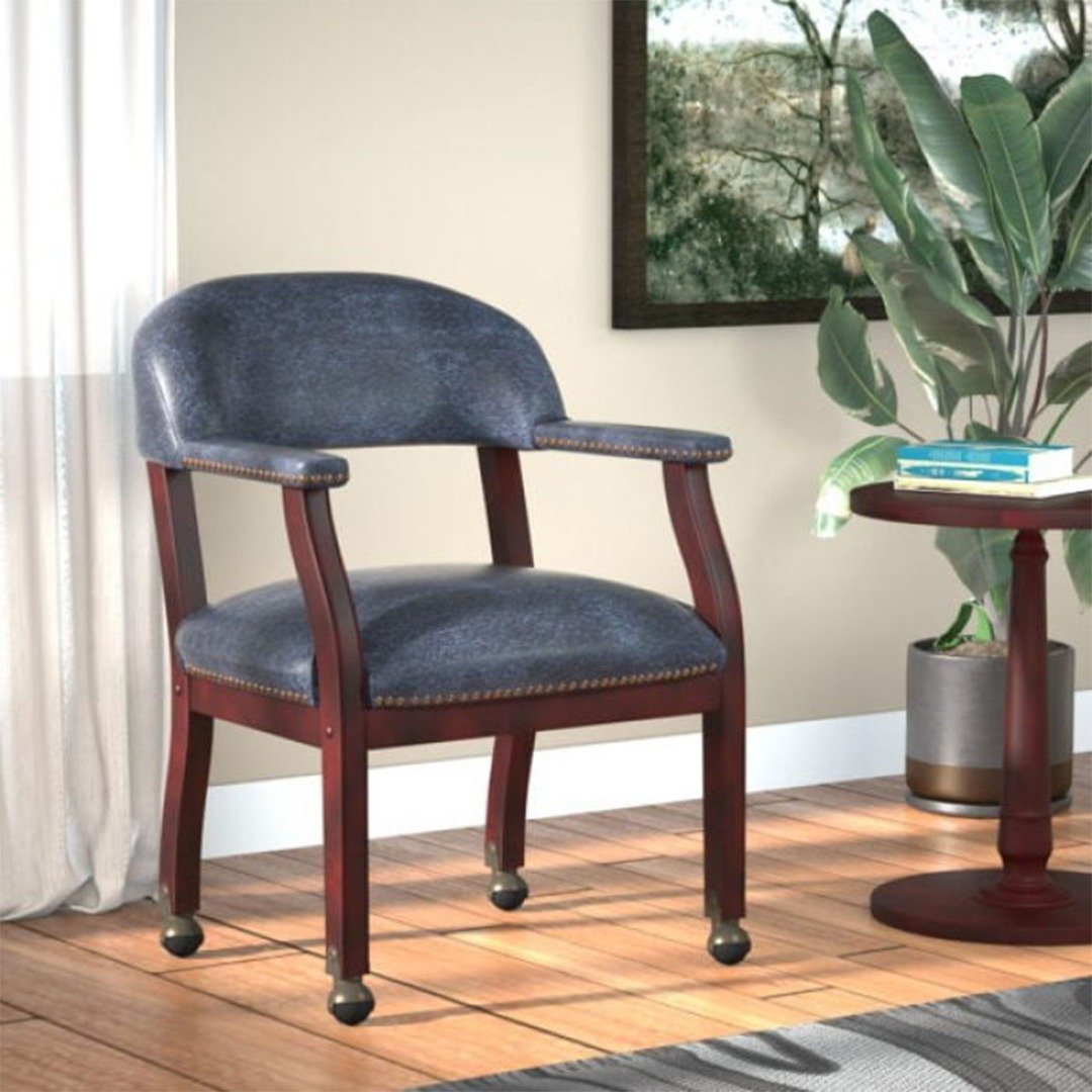 Boss Captain’s guest, accent or dining chair in Blue Vinyl W/ Casters - Image 6