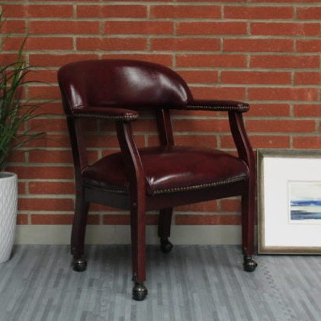 Boss Captain’s guest, accent or dining chair in Burgundy Vinyl W/ Casters - Image 4