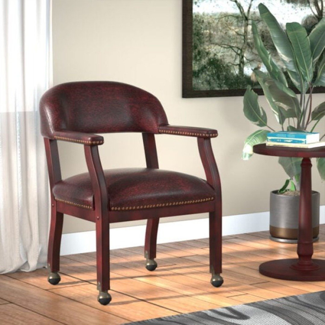 Boss Captain’s guest, accent or dining chair in Burgundy Vinyl W/ Casters