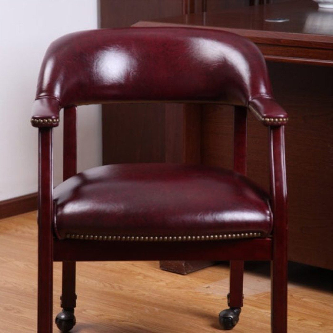Boss Captain’s guest, accent or dining chair in Burgundy Vinyl W/ Casters - Image 9