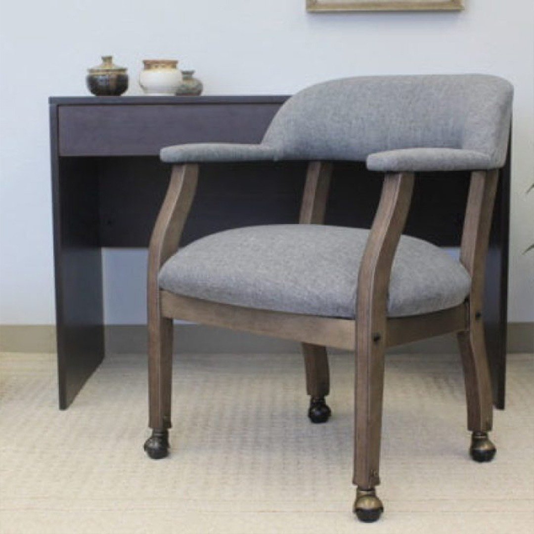 Boss Modern Captain’s guest, accent or dining chair in Slate Grade Commercial Grade Linen With Casters - Image 6