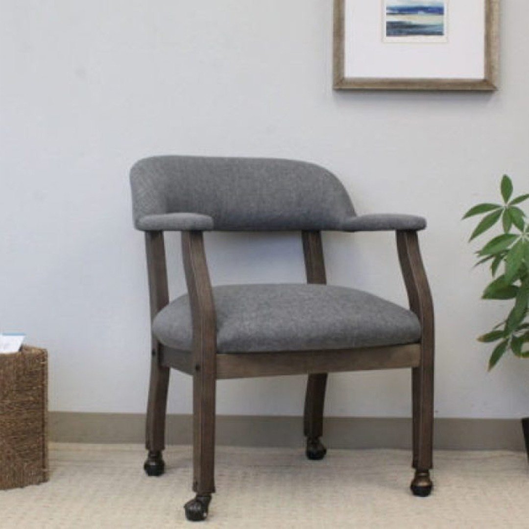 Boss Modern Captain’s guest, accent or dining chair in Slate Grade Commercial Grade Linen With Casters - Image 10