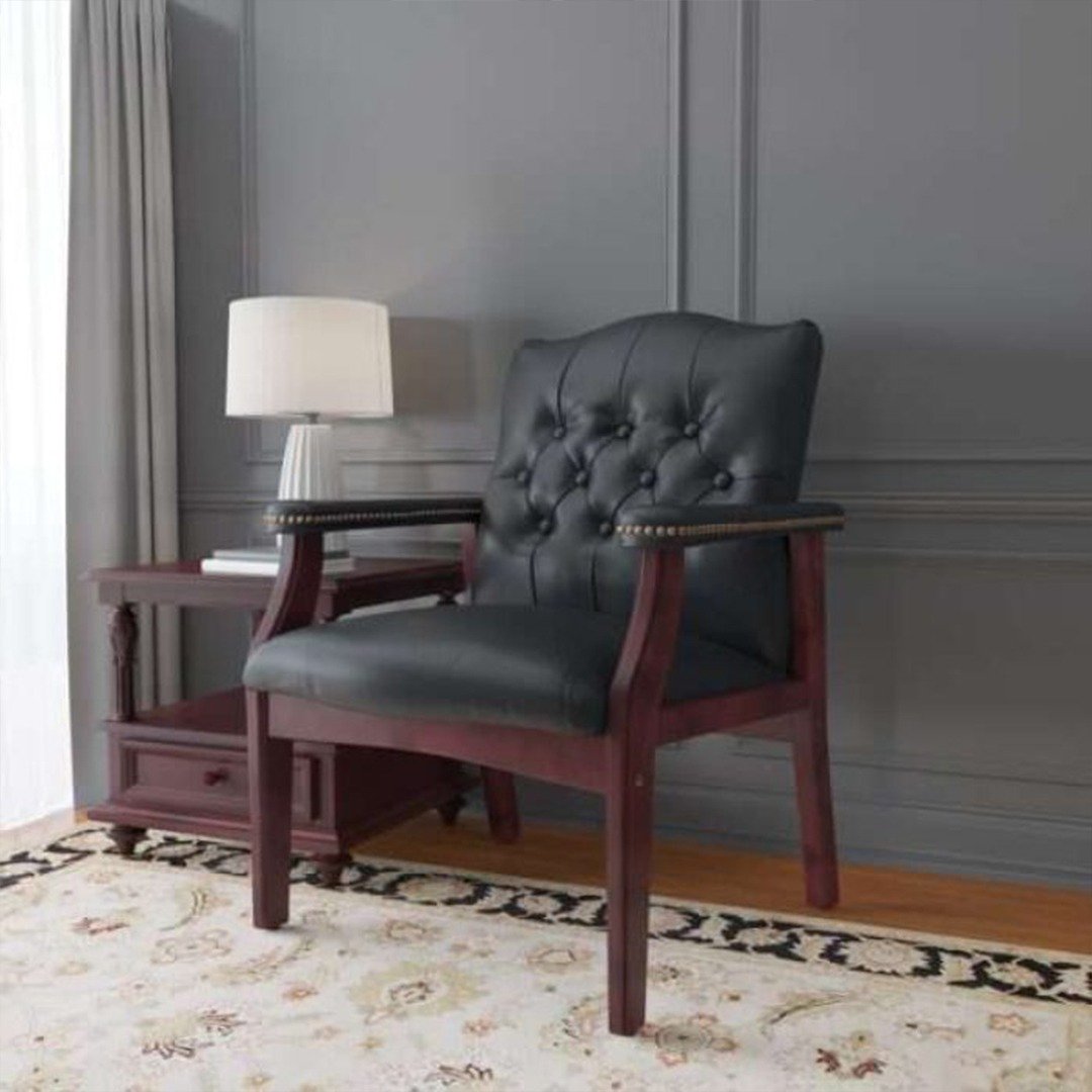 Boss Traditional Black Caressoft guest, accent or dining chair W/ Mahogany Finish - Image 2
