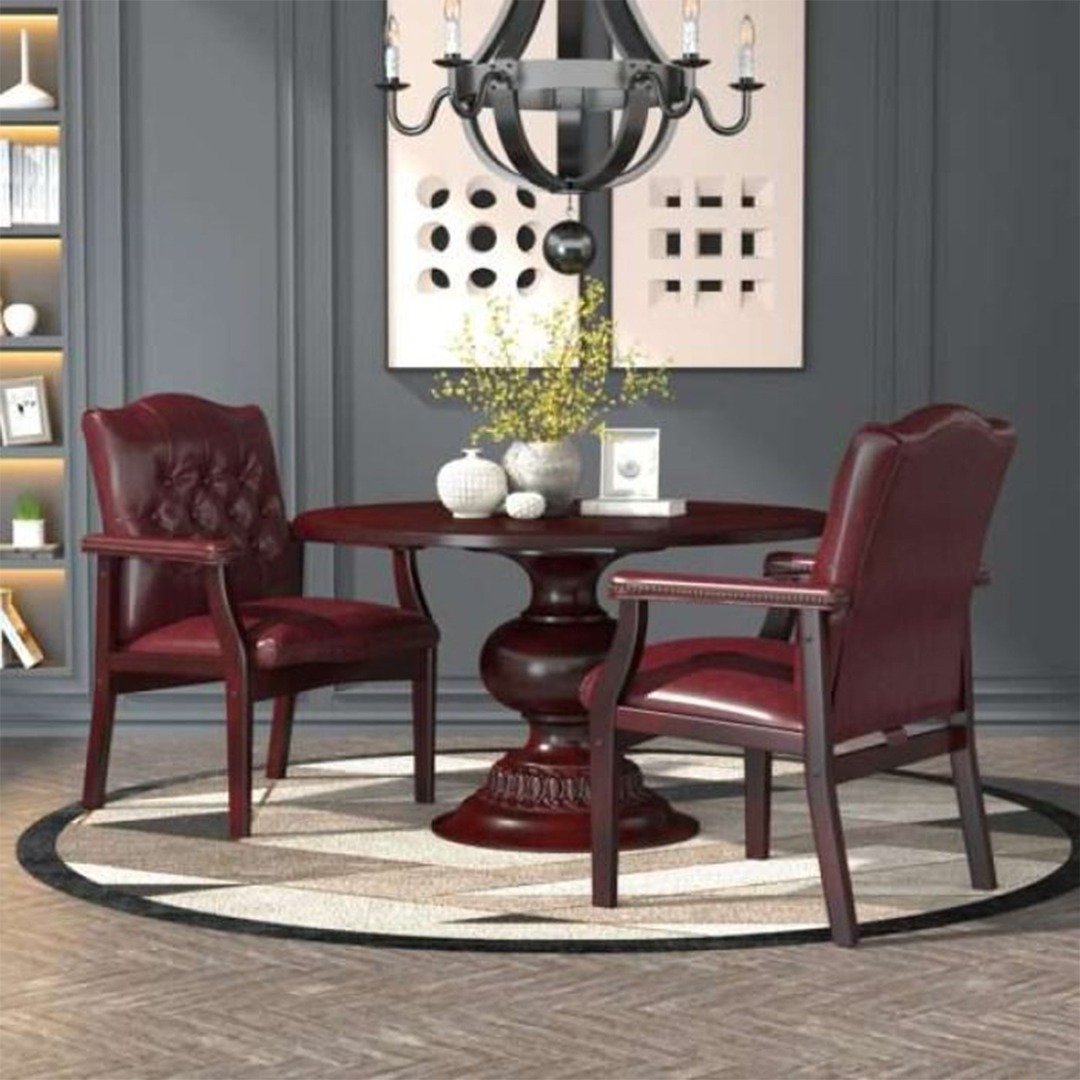 Boss Traditional Oxblood Vinyl guest, accent or dining chair W/ Mahogany Finish - Image 4