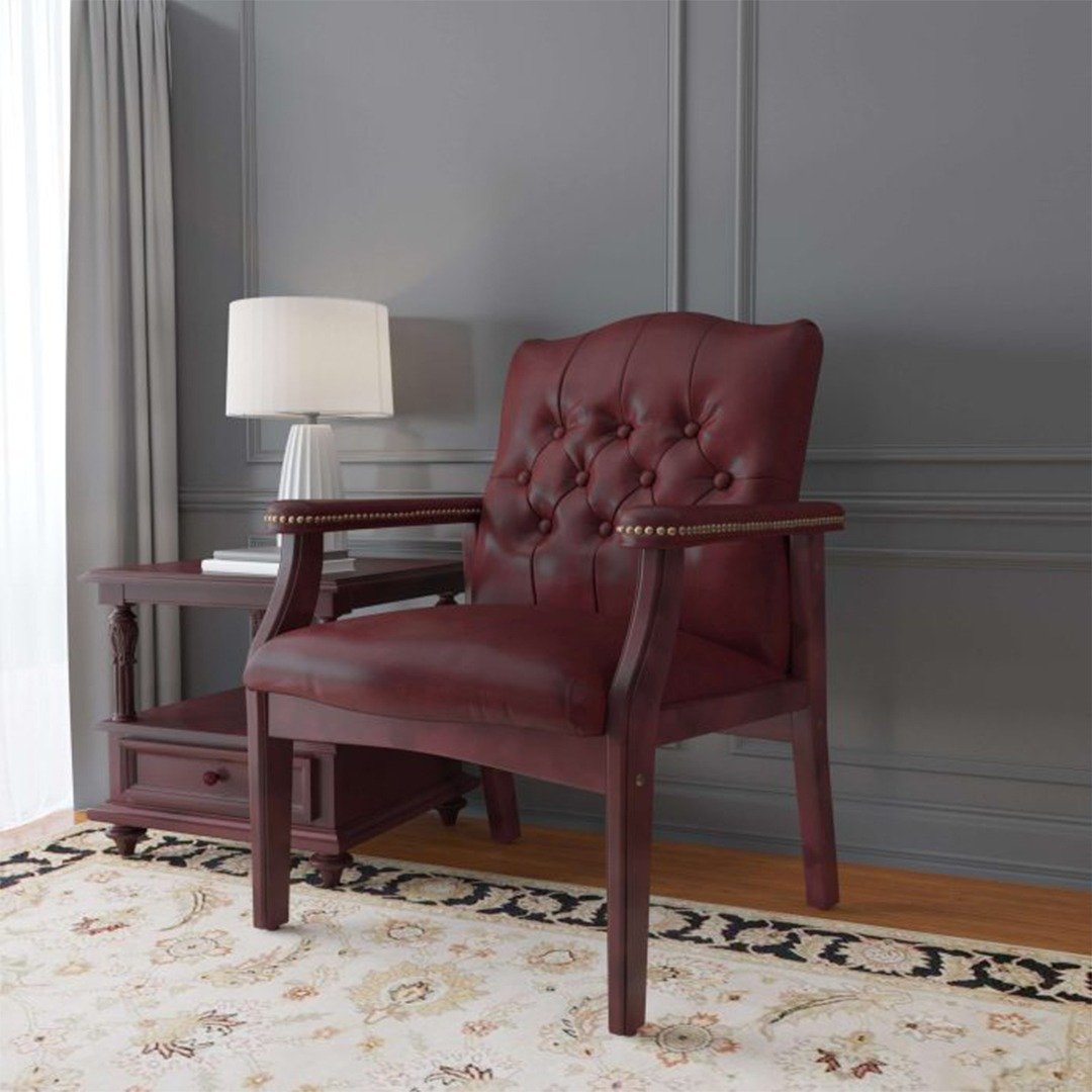 Boss Traditional Oxblood Vinyl guest, accent or dining chair W/ Mahogany Finish