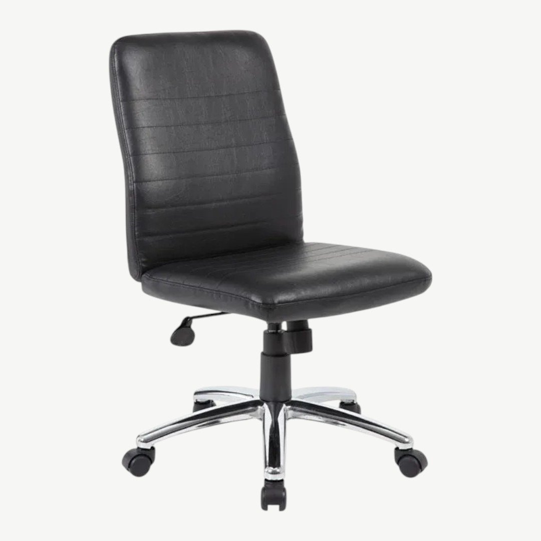 Black Leather Plus Posture Chair W/ Waterfall Seat - Image 2