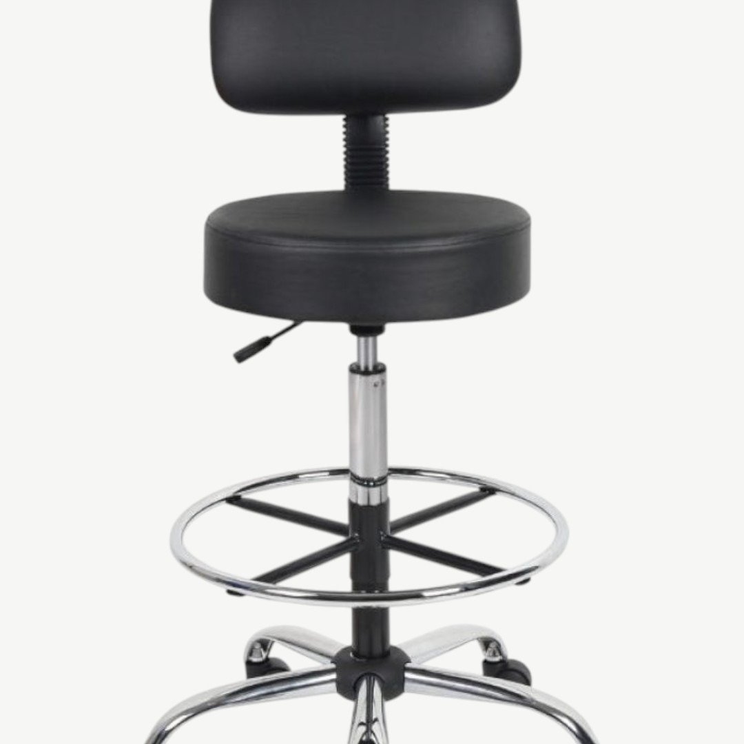 Boss Be Well Medical Spa Professional Adjustable Drafting Stool With Back And Removable Foot Rest Black - Image 2