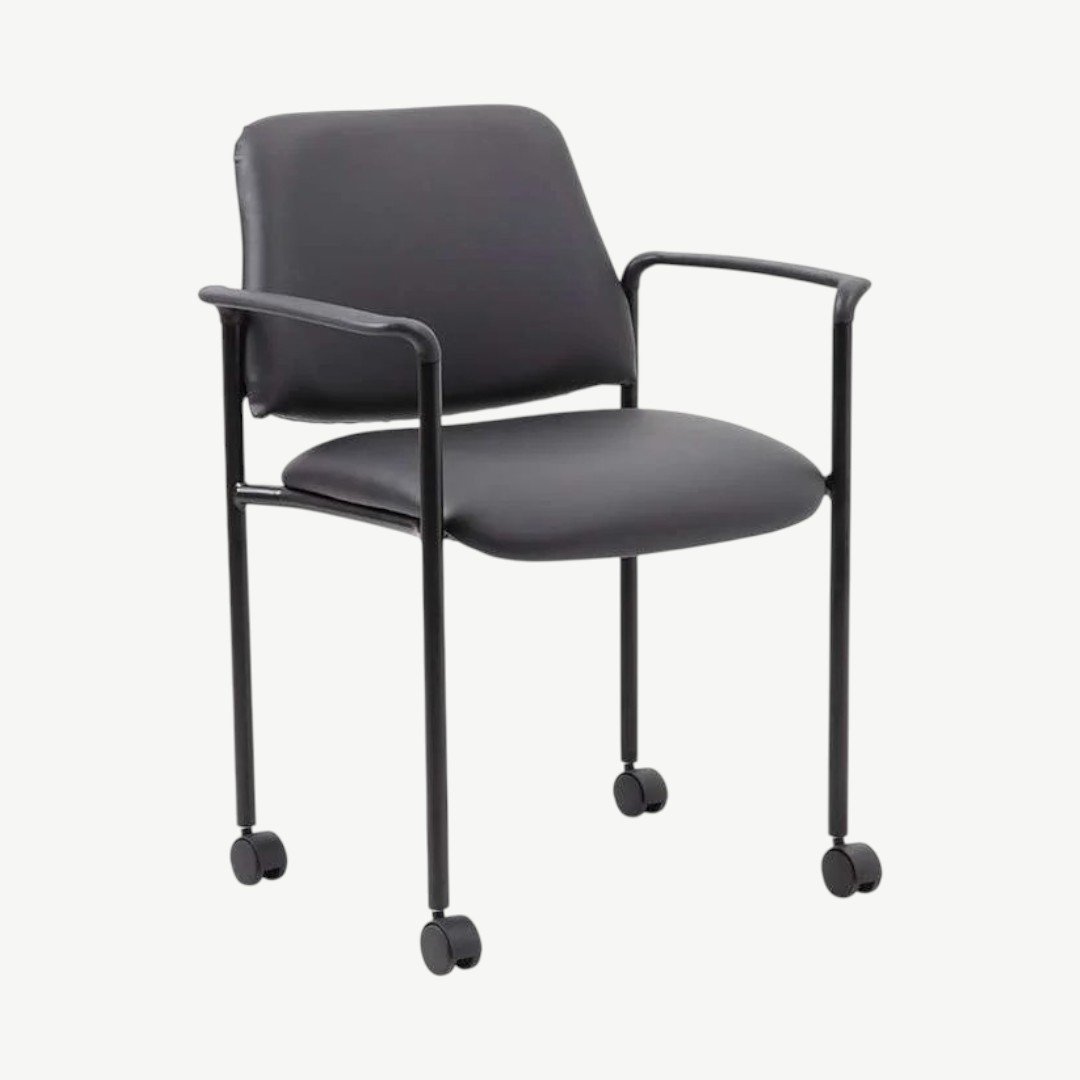 Boss Square Back Diamond Stacking Chair W/Arm and Casters In Black Caressoft - Image 2