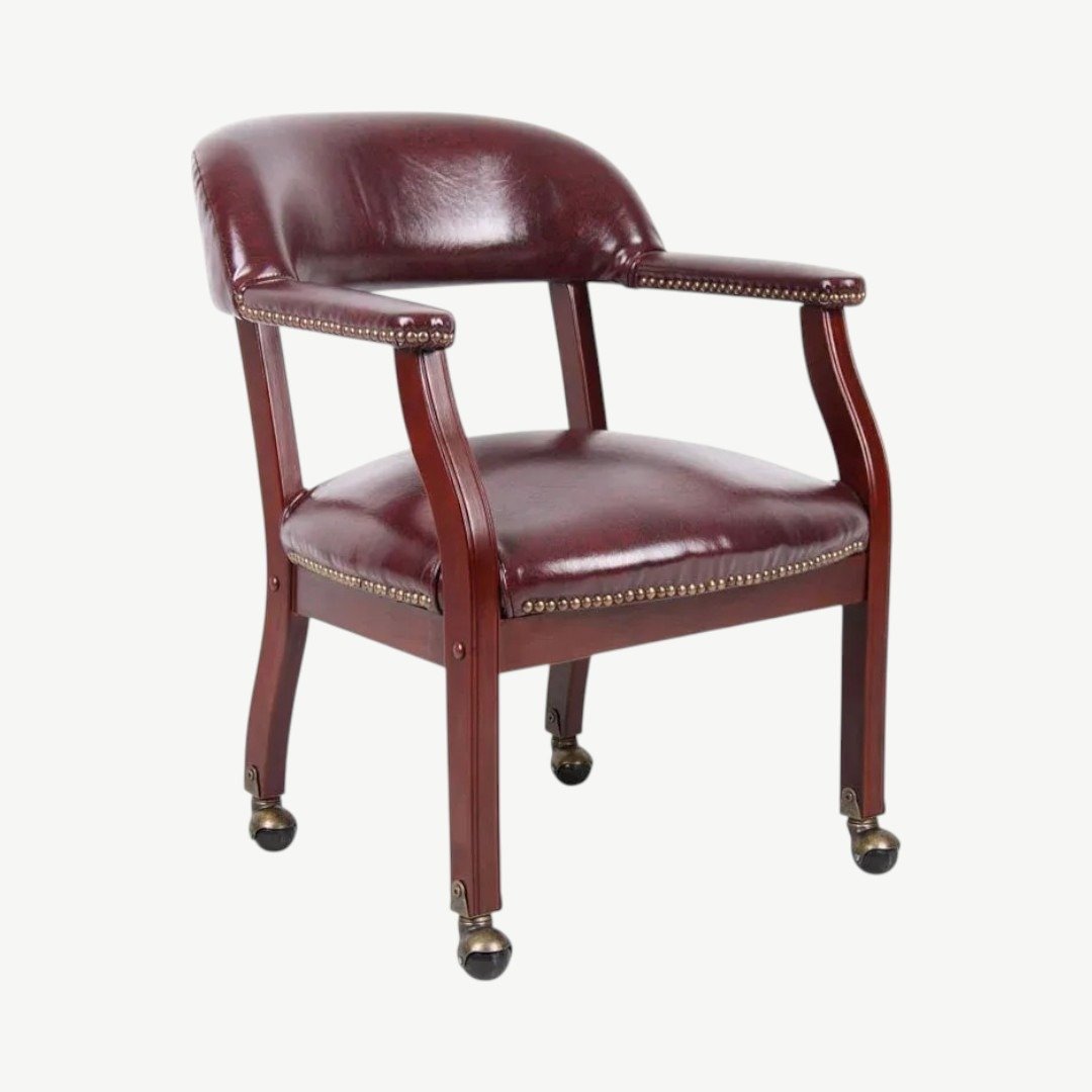 Boss Captain’s guest, accent or dining chair in Burgundy Vinyl W/ Casters - Image 2