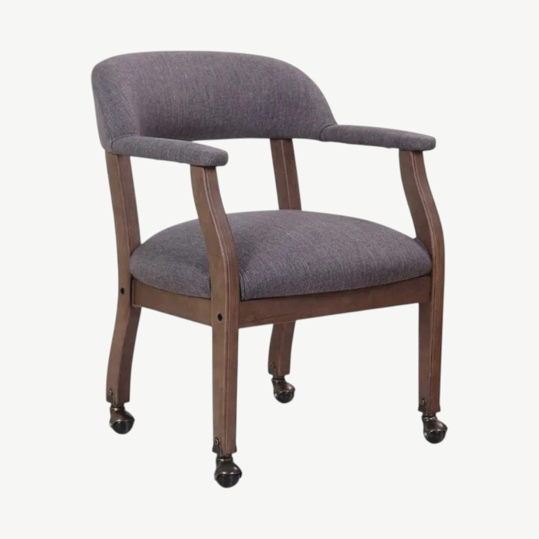 Boss Modern Captain’s guest, accent or dining chair in Slate Grade Commercial Grade Linen With Casters - Image 2